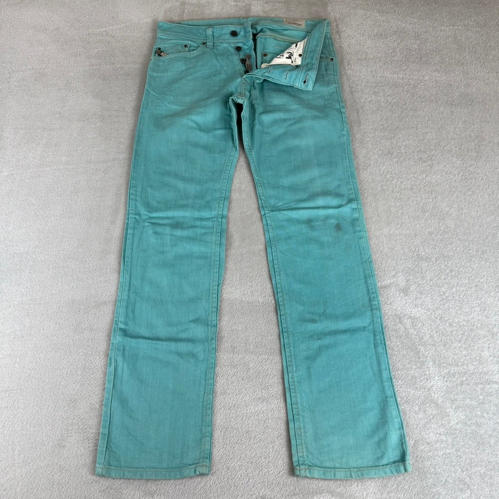 Diesel Darron Slim Tapered Jeans Mens 31x32 Teal Distressed Button Fly Cotton
